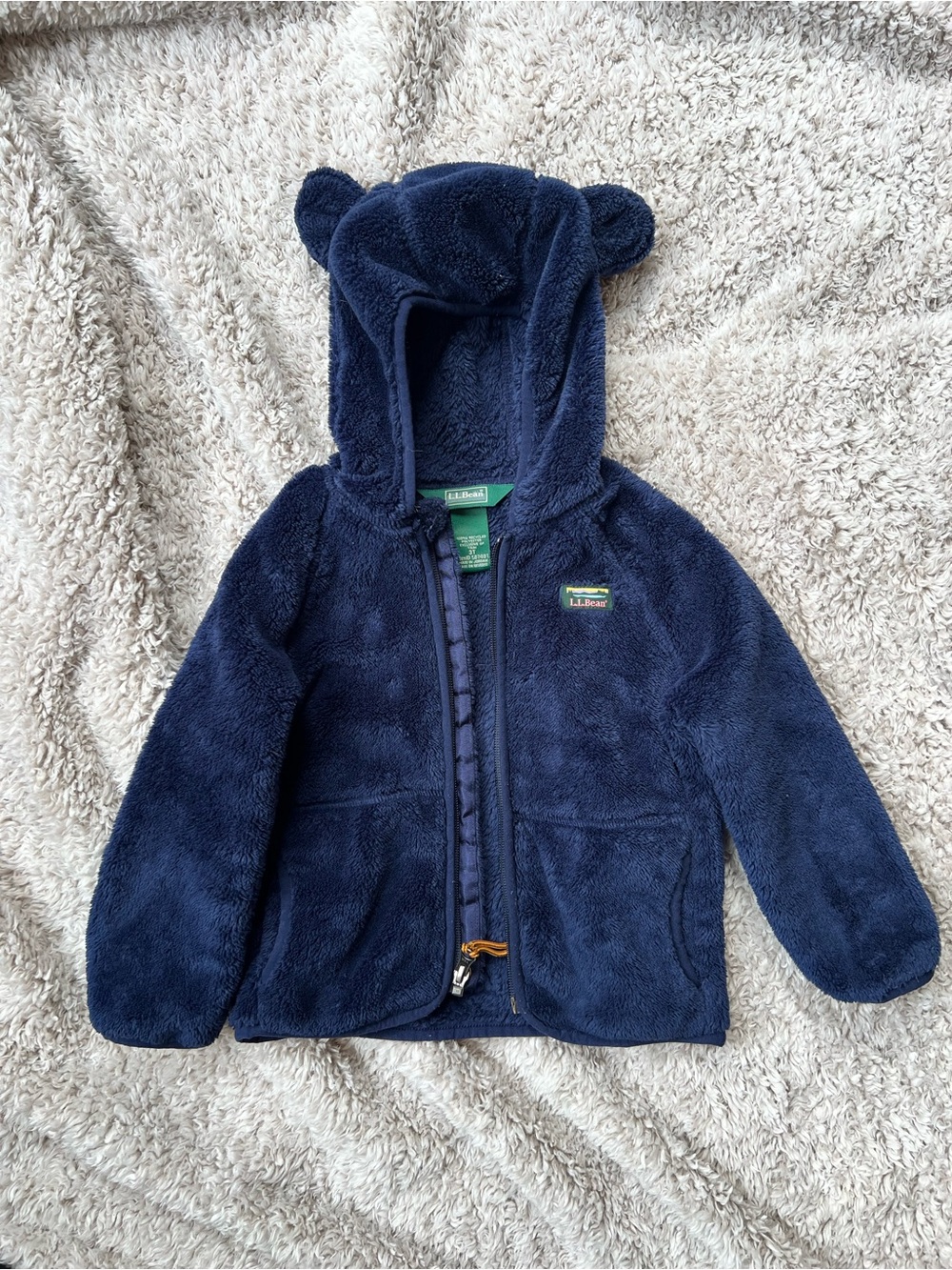 L.L. Bean Kids Navy Plush Hooded Jacket with Bear Ears